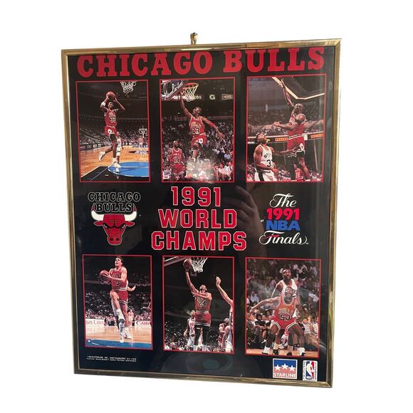 Chicago Bulls 1991 NBA Finals World Champs Framed Poster – Vintage Starline - Picture 1 of 8